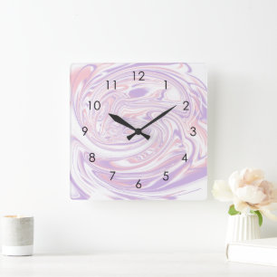 Reloj Cuadrado Lilac rosa Resumen moderno Diseño de mármol líquid