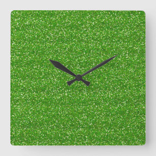 Reloj Cuadrado Lima Verde Brillante y Purpurina Plateada
