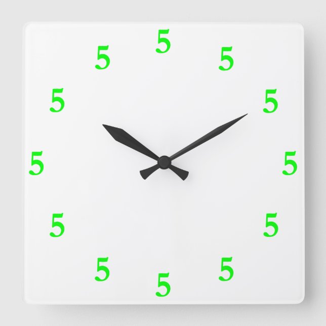 Reloj Cuadrado Lime Green Five o'Clock en blanco (Anverso)