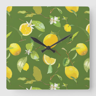 Reloj Cuadrado Limón acuático y hojas 5