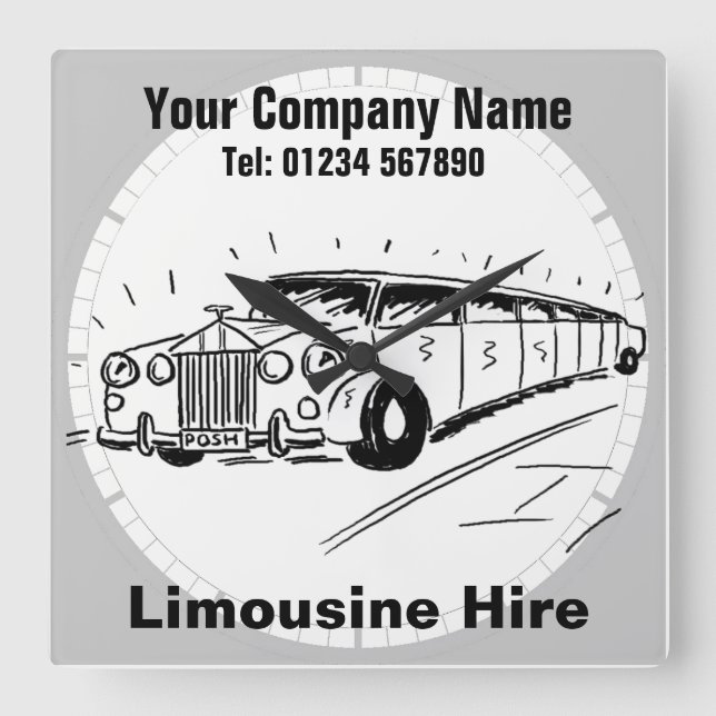 Reloj Cuadrado Limousine Hire Personalizado (Anverso)