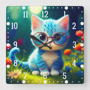 Reloj Cuadrado Lindo gatito azul con gafas-47067
