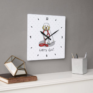 Reloj Cuadrado ¡Lindo! ¡Vamos! Perro Clumber Spaniel caminando (l