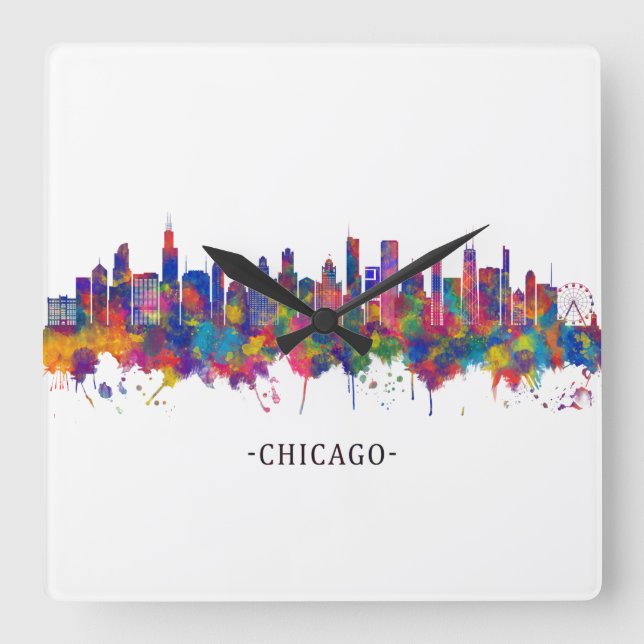 Reloj Cuadrado Línea aérea de Chicago Illinois (Anverso)