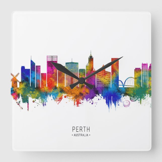 Reloj Cuadrado Línea aérea de Perth Australia (Anverso)