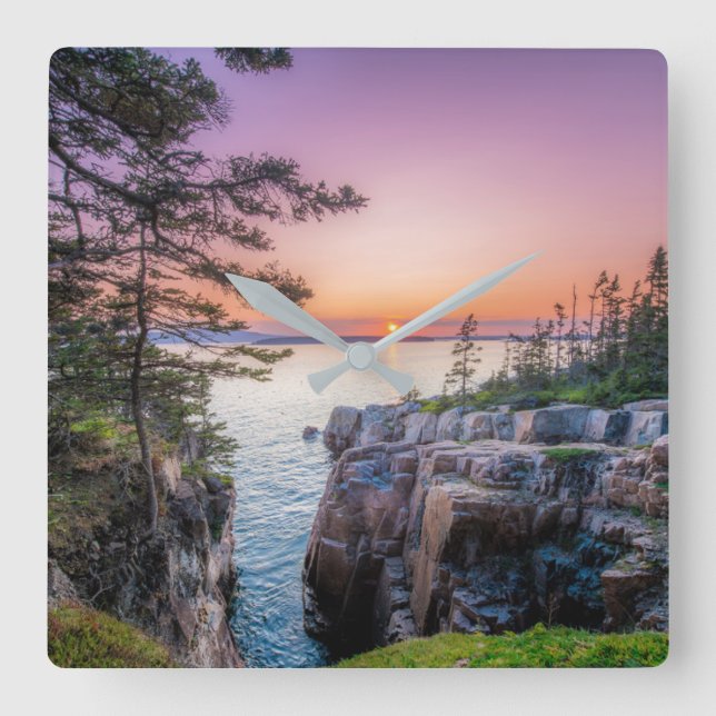 Reloj Cuadrado Línea costera | Parque nacional Ravens Nest Acadia (Anverso)