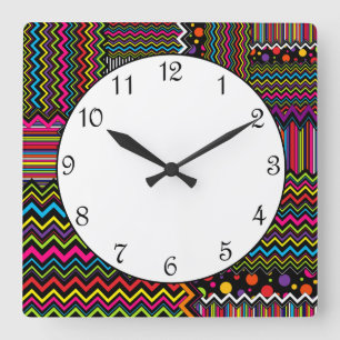 Reloj Cuadrado Línea de puntos en zig zag tejida