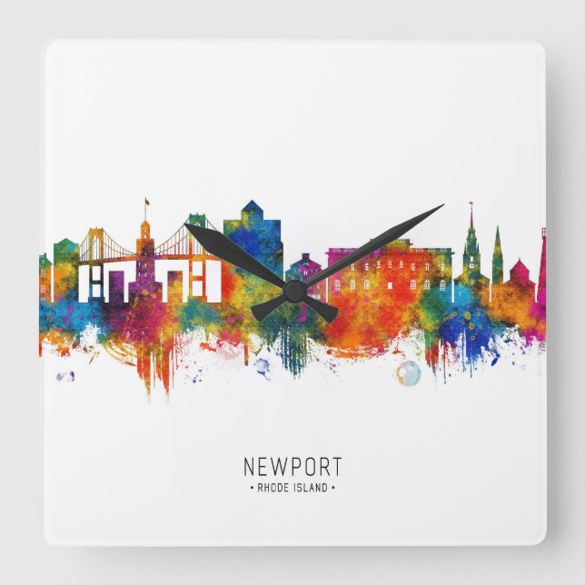 Reloj Cuadrado Línea de Skyline de la isla Rhode de Newport (Anverso)