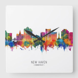 Reloj Cuadrado Línea de Skyline de New Haven Connecticut