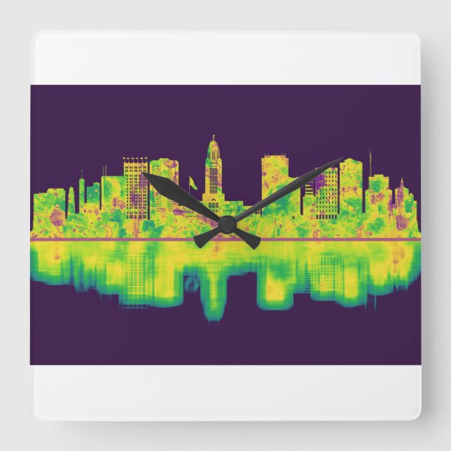Reloj Cuadrado Línea de Skyline Lincoln Nebraska (Anverso)