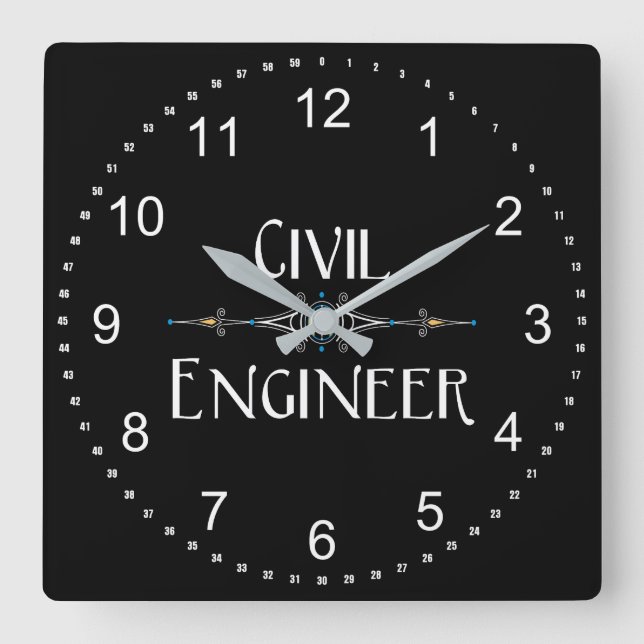 Reloj Cuadrado Línea decorativa de ingeniero civil (Anverso)