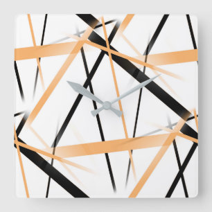 Reloj Cuadrado Línea Moderna Geometría Fría Blanco Negro Naranja-