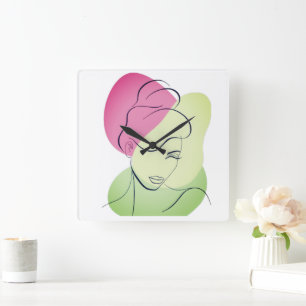 Reloj Cuadrado Lineal para retrato de cabeza-cara femenina