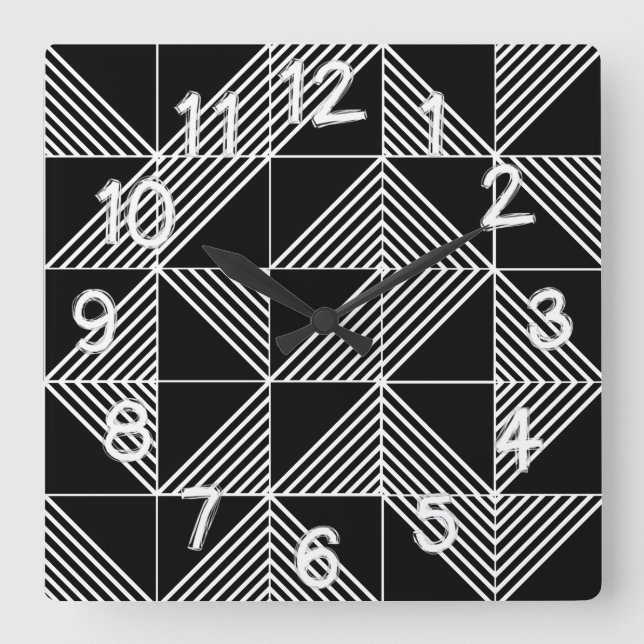 Reloj Cuadrado Líneas de Art Deco Negro  (Anverso)