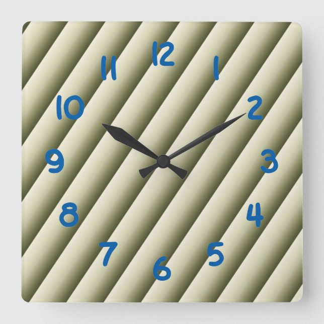 Reloj Cuadrado Líneas de gradiente verde oliva y tan (Anverso)