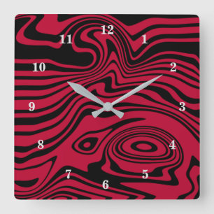 Reloj Cuadrado Líneas negras y rojas retorcidas abstractas - Per