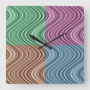 Reloj Cuadrado Líneas onduladas en azul/marrón/verde/púrpura