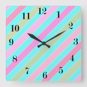 Reloj Cuadrado Líneas ralladas y divertidas en tonos pastel de ve