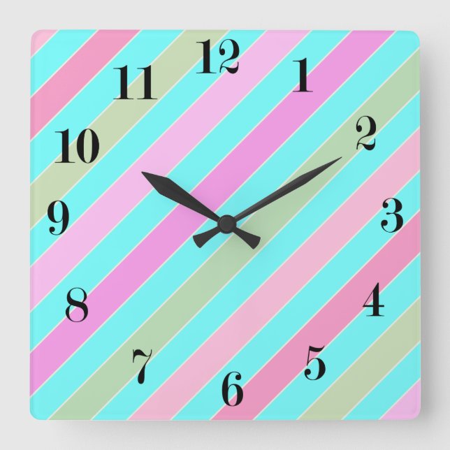Reloj Cuadrado Líneas ralladas y divertidas en tonos pastel de ve (Anverso)