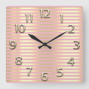 Reloj Cuadrado Líneas rosadas rayas de los números árabes del oro