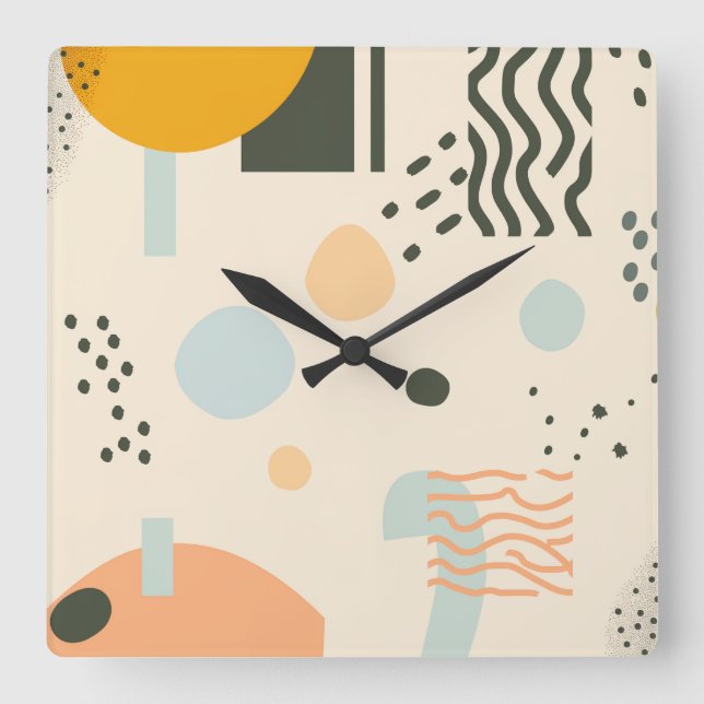 Reloj Cuadrado Líneas y puntos con círculos sobre blanco roto (Anverso)