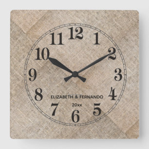 Reloj Cuadrado Lino Falso Beige Personalizado