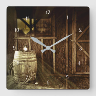 Reloj Cuadrado Linterna rústica y barril de barril