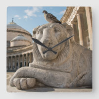 Lion statue in front of historic church