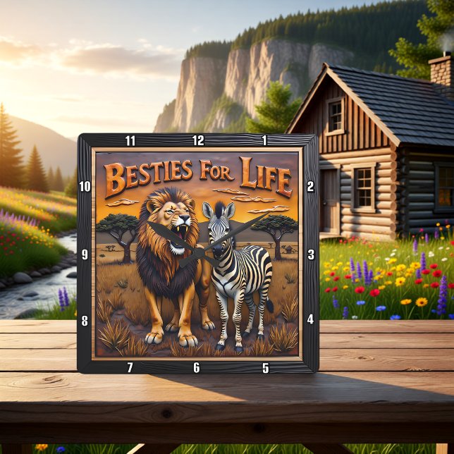 Reloj Cuadrado Lion Zebra Savanna Besties (Subido por el creador)