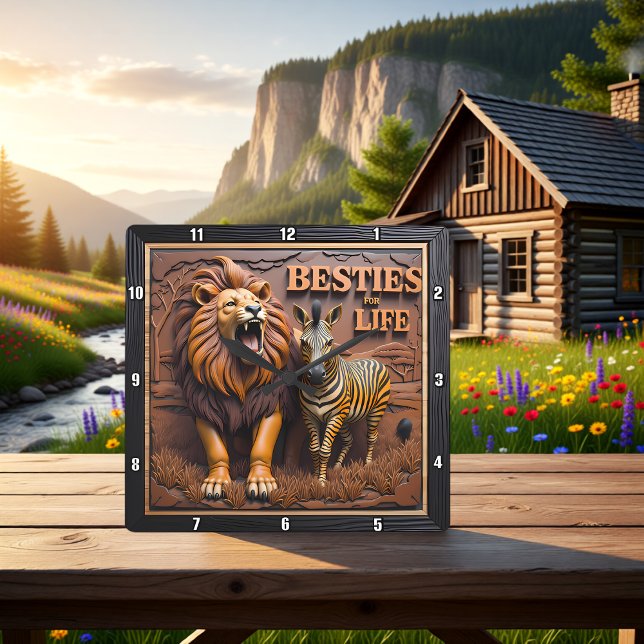 Reloj Cuadrado Lion Zebra Savanna Friendship (Subido por el creador)