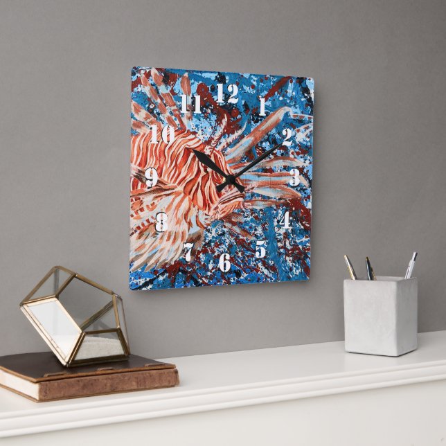 Reloj Cuadrado LionFish Splatter Art (Oficina)