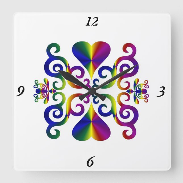 Reloj Cuadrado Lirio arcoiris y corazón (Anverso)