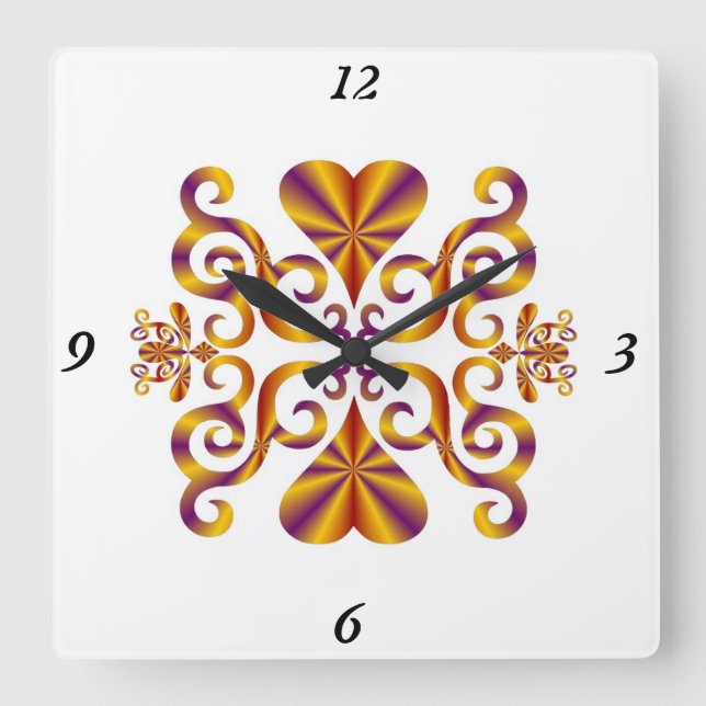 Reloj Cuadrado Lirio arcoiris y corazón (Anverso)