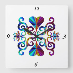 Reloj Cuadrado Lirio arcoiris y corazón