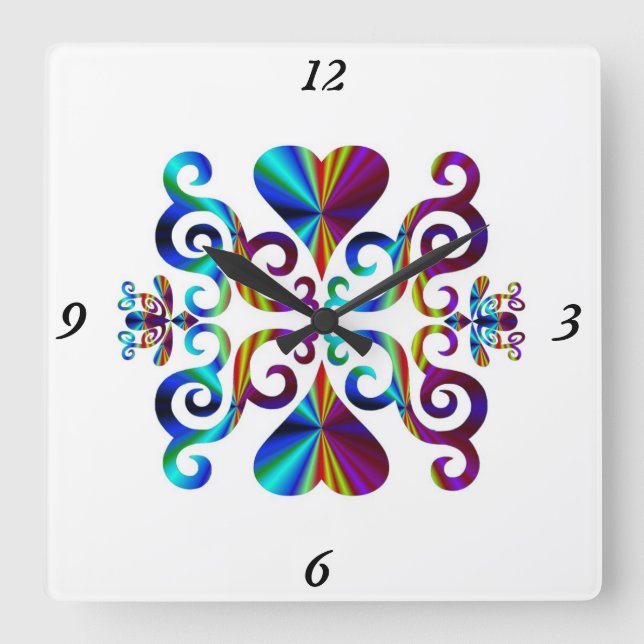 Reloj Cuadrado Lirio arcoiris y corazón (Anverso)