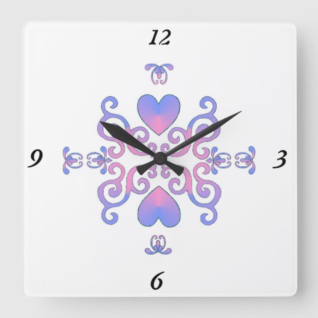 Reloj Cuadrado Lirio arcoiris y corazón (Anverso)