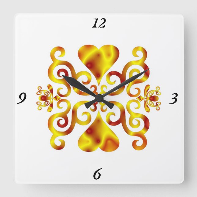 Reloj Cuadrado Lirio arcoiris y corazón (Anverso)