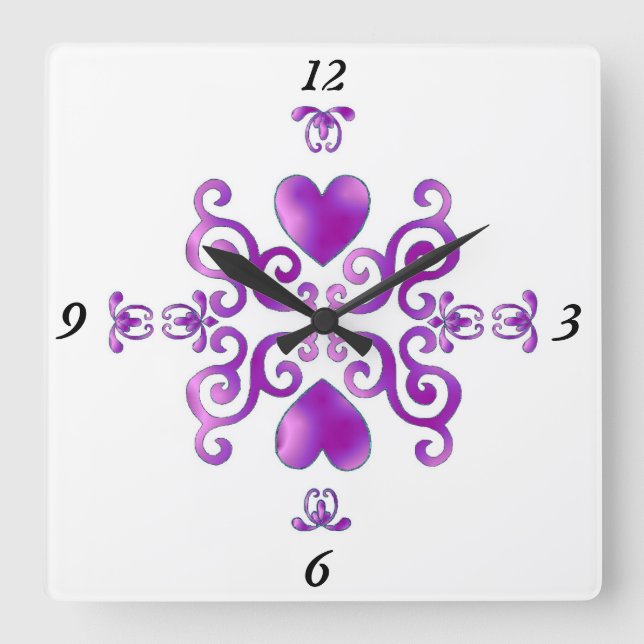 Reloj Cuadrado Lirio arcoiris y corazón (Anverso)