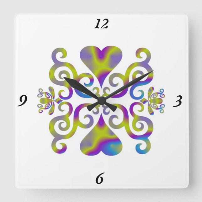 Reloj Cuadrado Lirio arcoiris y corazón (Anverso)
