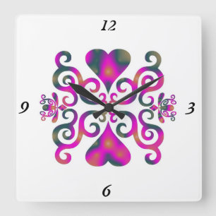 Reloj Cuadrado Lirio arcoiris y corazón