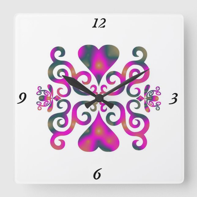 Reloj Cuadrado Lirio arcoiris y corazón (Anverso)