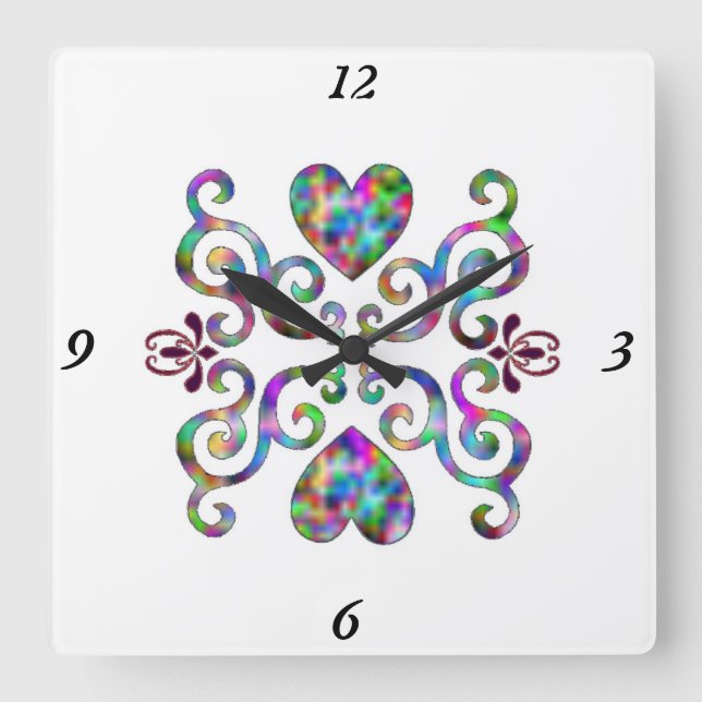 Reloj Cuadrado Lirio arcoiris y corazón (Anverso)