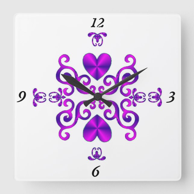 Reloj Cuadrado Lirio arcoiris y corazón (Anverso)