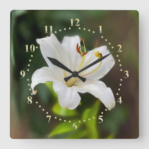 Reloj Cuadrado Lirio blanco brillante