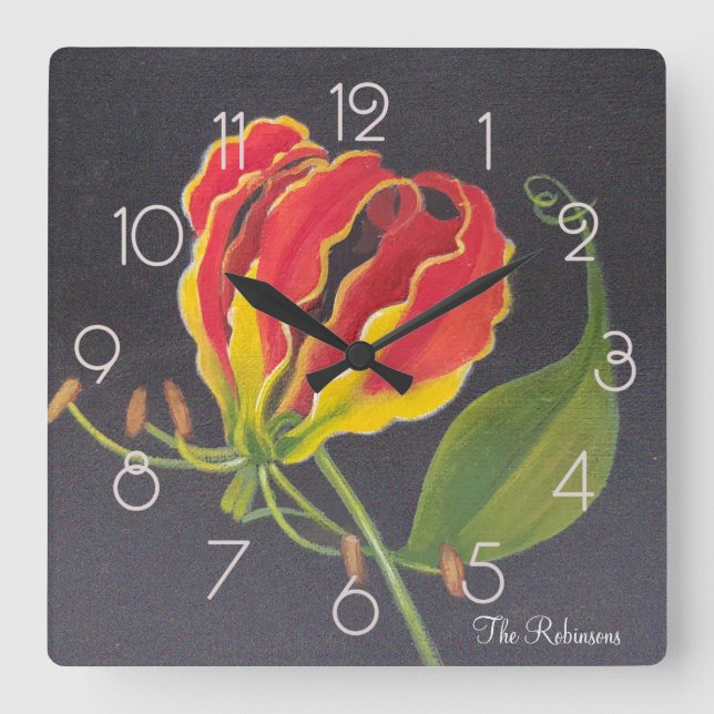 Reloj Cuadrado Lirio de fuego (Anverso)