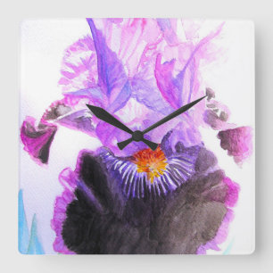 Reloj Cuadrado Lirio púrpura Flor acuarela Floral Cumpleaños