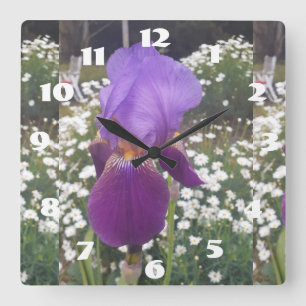 Reloj Cuadrado Lirio púrpura Iris Flor Blanca de jardín 