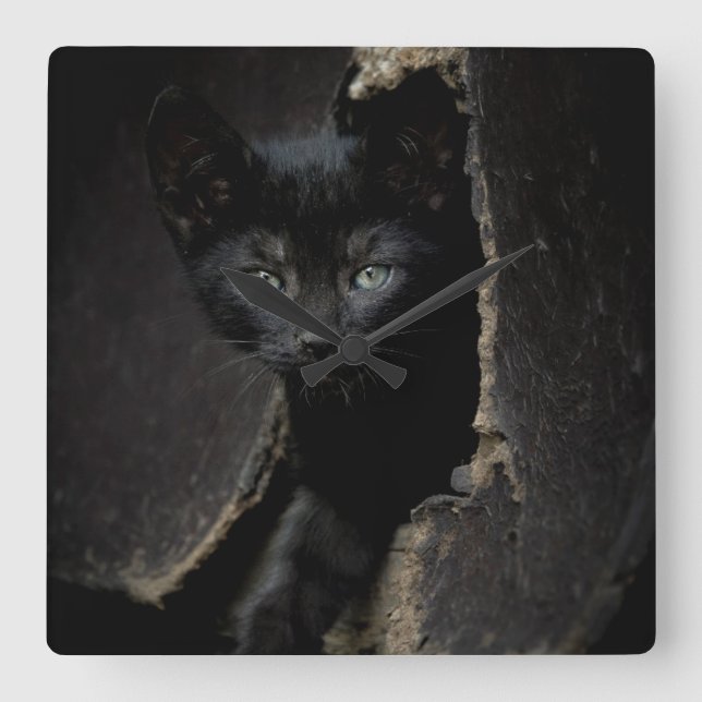 Reloj Cuadrado Little Black Kitty (Anverso)