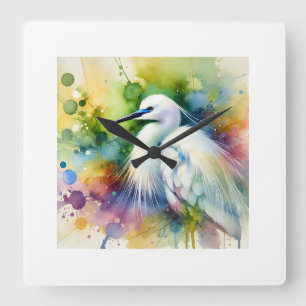 Reloj Cuadrado Little Egret 070824AREF125 - Watercolor