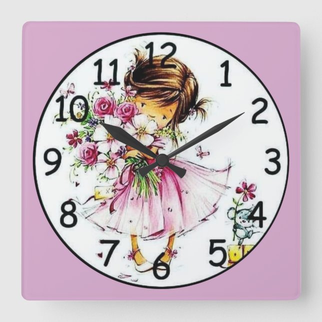 Reloj Cuadrado Little Girl Holding Flowers Fine Art (Anverso)